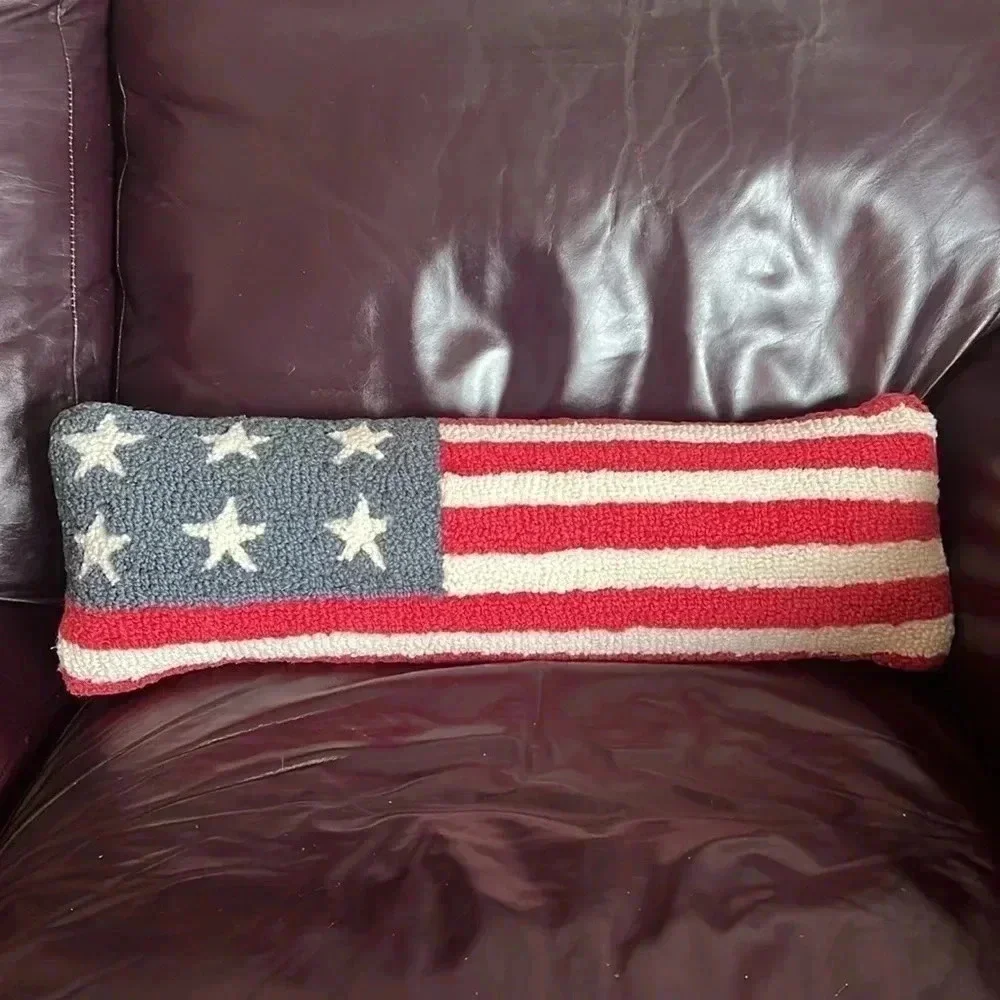 Stars and Stripes - Hooked Wool Pillow Red White Blue USA Flag